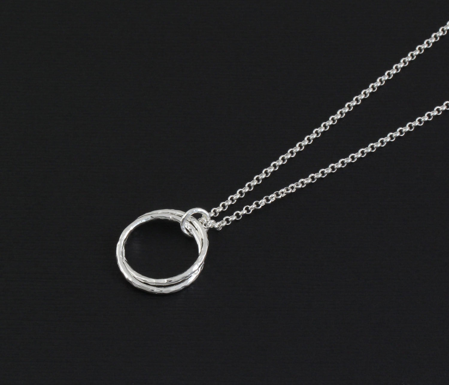 Infinity Circles, Entwined Circles with hammered finish