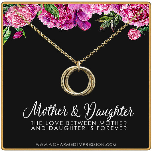 Mother and Daughter Gift - The Love Between Last Forever - Hammered Linked Infinity Ring Necklace