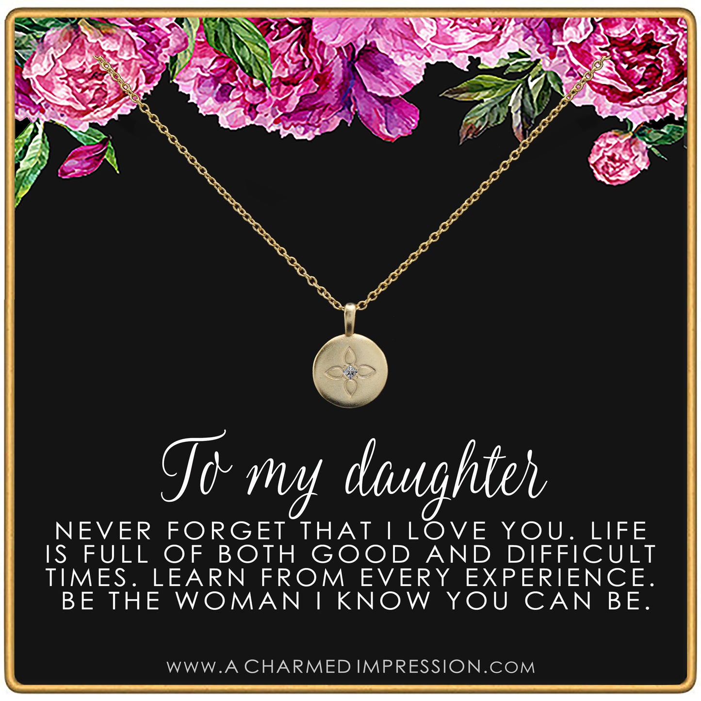 To My Daughter • Inspirational Jewelry • Gifts for Her • From Mom Dad • Ideas for Birthday Christmas Graduation Wedding • Lotus Crystal Disc Necklace