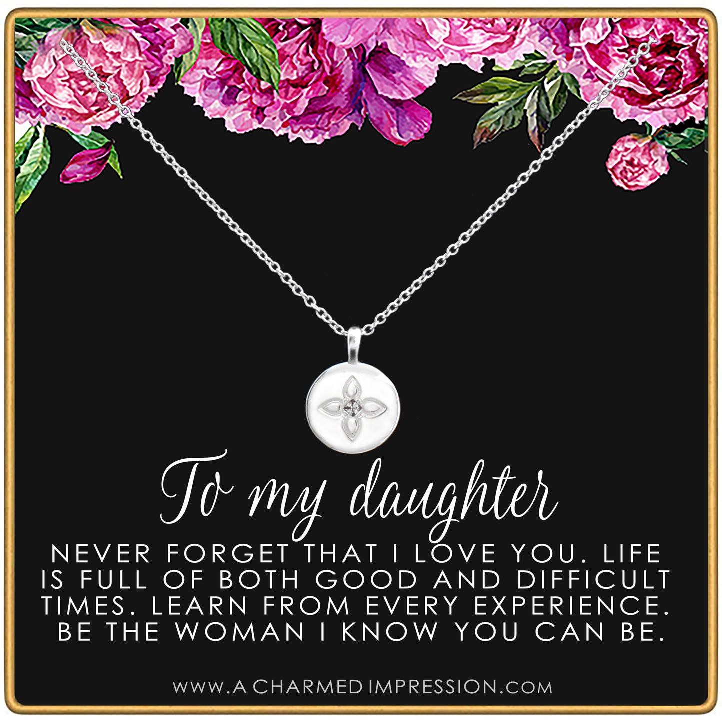 To My Daughter • Inspirational Jewelry • Gifts for Her • From Mom Dad • Ideas for Birthday Christmas Graduation Wedding • Lotus Crystal Disc Necklace