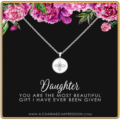 Daughter Gifts from Mom Dad • Gift for Adult Daughter • Daughter Birthday Card and Jewelry • Christmas Gifts for Women Teenage Girl • Lotus Crystal Disc Necklace