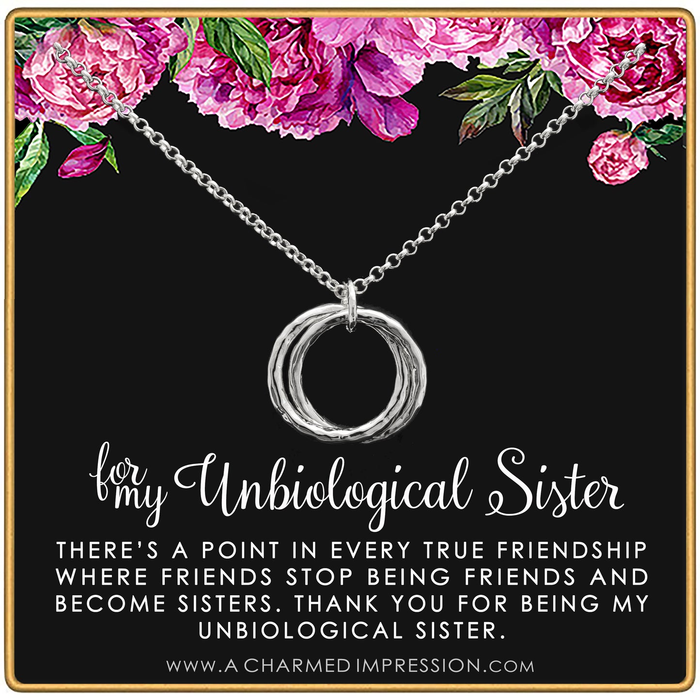 Best Friend Gifts for Women • Unbiological Sister • Christmas Gifts for Women • Stepsister Gifts • Love Friendship • Bonus Sister Necklaces for 2 3 • Hammered Linked Infinity Ring Necklace