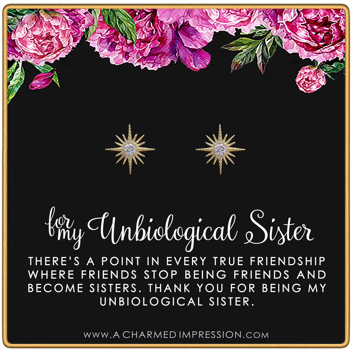 Best Friend Gifts for Women • Unbiological Sister • Christmas Gifts for Women • Stepsister Gifts • Love Friendship • Bonus Sister Earrings for 2 3 • Crystal Starburst Earrings