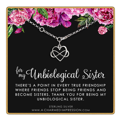 A Charmed Impression Unbiological Sister • Sterling Silver Bracelet for Women • Stepsister Gifts • Infinite Love Friendship • Infinity Heart Bracelet • Bonus Sister Bracelets for 2 3