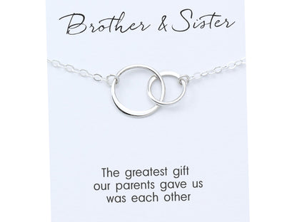 Brother & Sister Necklace • Sterling Silver • Two Connected Circles • Meaningful Card • Love and Friendship • Classic Simple Jewelry • Gift for Her