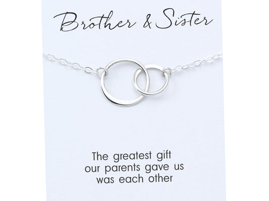 Brother & Sister Necklace • Sterling Silver • Two Connected Circles • Meaningful Card • Love and Friendship • Classic Simple Jewelry • Gift for Her