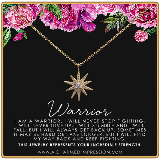 Warrior Necklace • Addiction Recovery • Survivor Gift • Polaris North Star Pendant • Strength • Encouragement • Cancer Divorce Single Mom Depression • Inspiration • Large Starburst Necklace