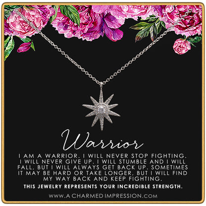 Warrior Necklace • Addiction Recovery • Survivor Gift • Polaris North Star Pendant • Strength • Encouragement • Cancer Divorce Single Mom Depression • Inspiration • Large Starburst Necklace