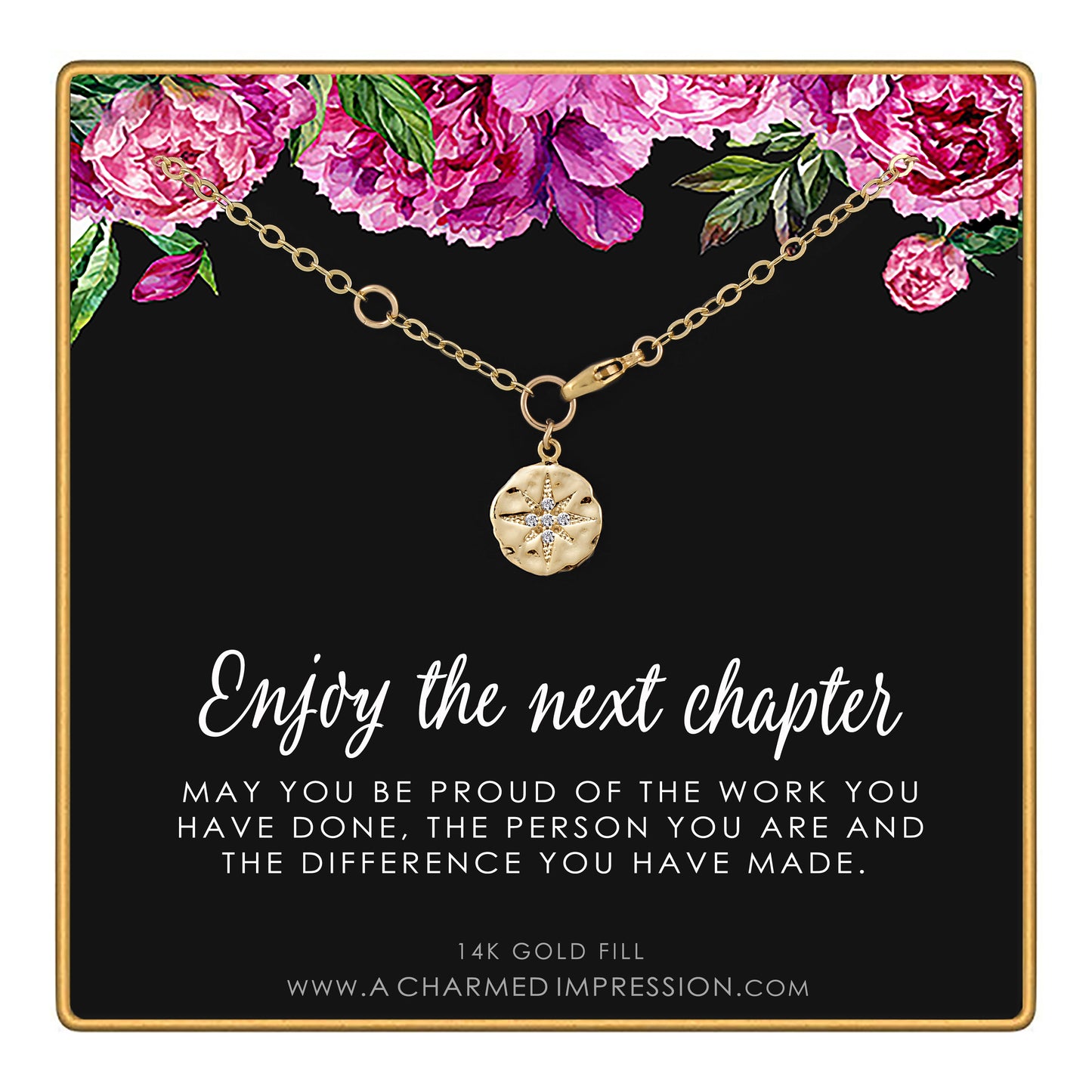 A Charmed Impression Retirement Gift for Women • Enjoy The Next Chapter • Diamond Starburst Charm Bracelet• Gold • Congratulations • You'll be Missed • Be Proud of The Difference You Have Made