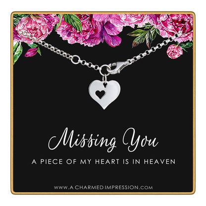 Silver Remembrance Charm Bracelet • Missing You, A Piece of My Heart is in Heaven • Gift for Loss of Loved One