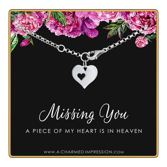 Silver Remembrance Charm Bracelet • Missing You, A Piece of My Heart is in Heaven • Gift for Loss of Loved One