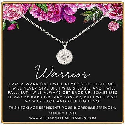 Warrior Necklace • Addiction Recovery • Survivor Gift • Silver • Polaris North Star Pendant • Strength • Encouragement • Cancer Divorce Single Mom Depression • Inspirational Gifts