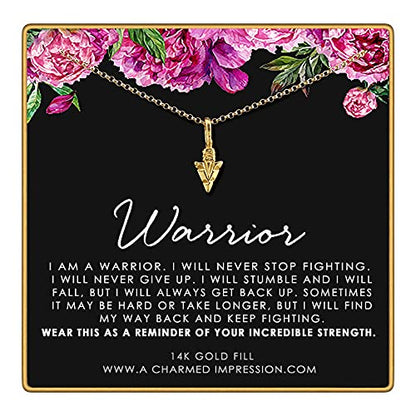 Survivor Jewelry • Warrior Necklace • Encouragement Gift for Women • Gold • Arrowhead Charm • You are Strong • You've Got This • Strength and Courage • Never Stop Fighting • Affirmation Mantra