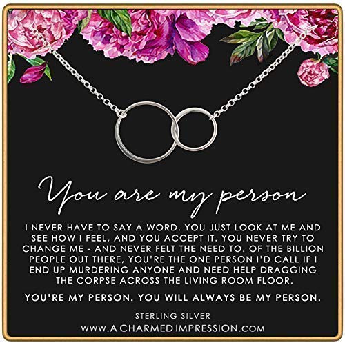 Best Friend Gift • You're My Person Necklace • Two Connected Circles • Silver • You are My Tribe Unbiological Soul Sister Necklace • Gifts for BFF Besties • Love and Friendship Jewelry