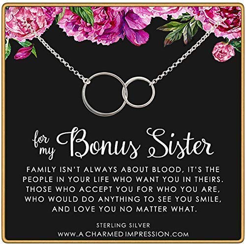 Bonus Sister Necklace • Two Connected Circles • 925 Sterling Silver • Sister in law • Bride or Groom Sister • Adopted • Stepsister Best Friend • Friendship Love Gift • Appreciation Gratitude Jewelry