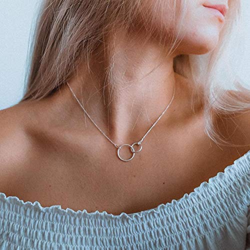 Cousin Gift • Two Connected Circles • 925 Sterling Silver • Interlocking Eternity Rings • Linked Together • Simple Dainty Everyday Necklace • Family Jewelry • Friends for Life