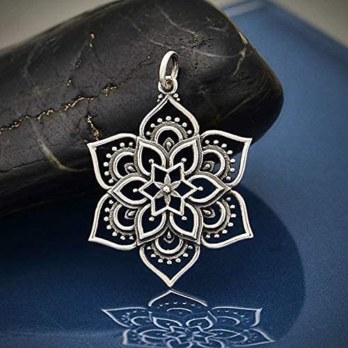 Flower Lotus Mandala Pendant Necklace • Sterling Silver Mandala • Highly Detailed Charm • Sacred Geometry Jewelry • Spiritual Healing Necklace • Meditation Yoga Enlightenment