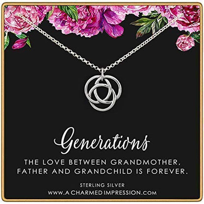 Three Generations Necklace • Best Grandma Gifts • 925 Sterling Silver • Grandmother, Father, Grandchild Gifts for Mothers Day Jewelry Birthday • 3 Connected Eternity Circles