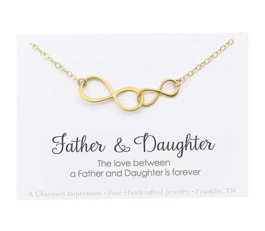 The Love Between a Father & Daughter is Forever • Double Infinity Necklace • 14k Gold • Christmas Birthday Wedding Gift for Her