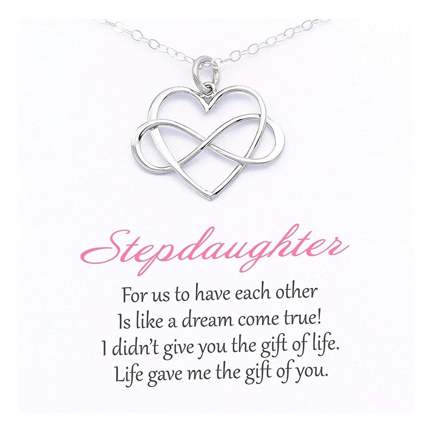 Stepdaughter Gifts from Stepmom Stepdad • Sterling Silver Necklace • Infinite Love Keepsake Necklace • Birthday Gifts for Daughter from Mom Dad • Stepdaughter Necklace • Christmas Gifts for Women Teen