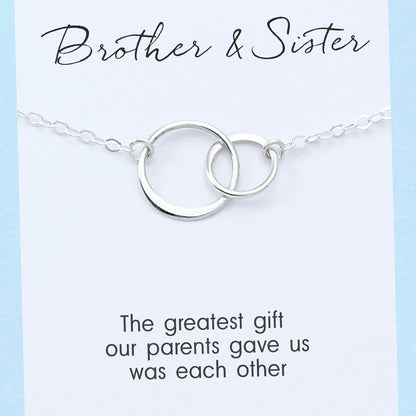 Brother & Sister Necklace • Sterling Silver • Two Connected Circles • Meaningful Card • Love and Friendship • Classic Simple Jewelry • Gift for Her