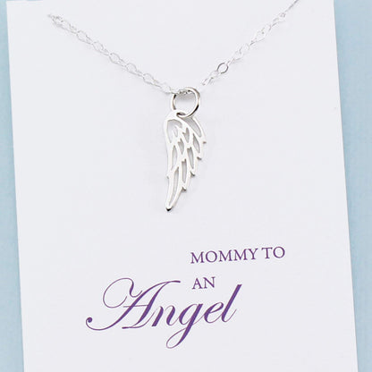 Mommy to an Angel • Mother's Remembrance Necklace • Sterling Silver • Tiny Wing Charm • Child Memorial Jewelry