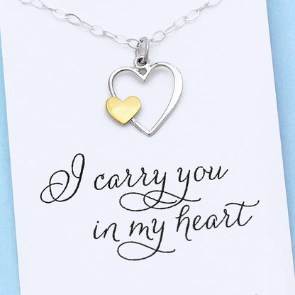 I Carry Your Heart in Mine • Remembrance Necklace • Silver & Gold Charm • Intentional Keepsake Jewelry