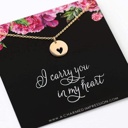 I Carry Your Heart with Me Necklace • Gifts for Women • 14k Gold • Love Charm Jewelry • Adoption • Remembrance • Grief Loss of Loved One • Long Distance Couple • Deployment Gift for Wife Girlfriend