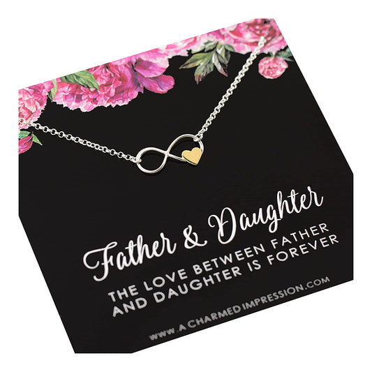 Father and Daughter Necklace • Infinite Love • 925 Sterling Silver • Infinity with Gold Heart • Birthday Memorial Remembrance Wedding • Gift for Daughter from Dad