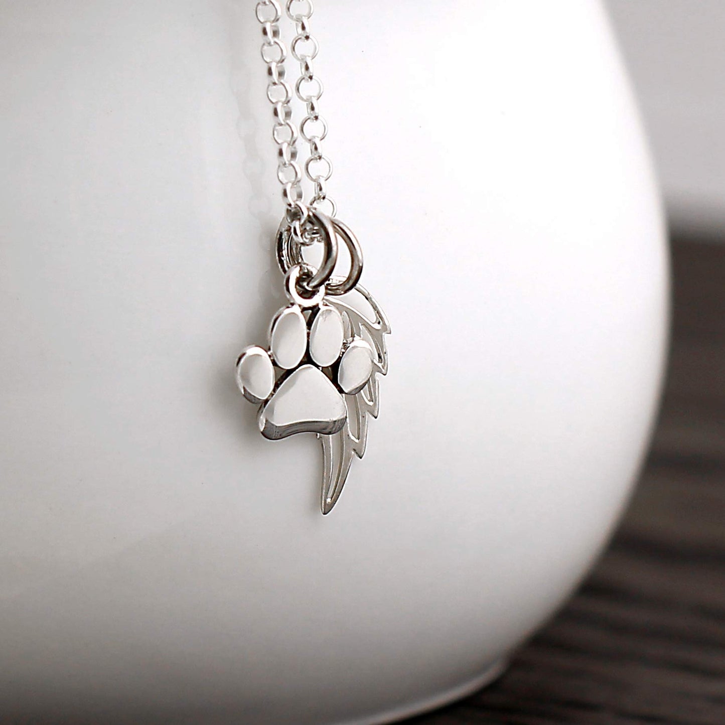 Gift for Loss of Pet • Small Sterling Silver Paw Print and Angel Wing Charm Necklace • Grief Jewelry for Women Girls • Pawprints on My Heart • Sorry for Your Loss of Dog Cat • Pet Memorial