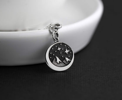 Sterling Silver Star Moon & Mountains Bracelet • Starry Night Mountain Charm • Crescent Moon • Snow Capped Mountain Bracelet • Hiking Camping Nature Lover Gifts for Women