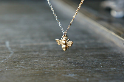 Little Gold Bee Necklace • Gold Honeybee/Bumblebee Charm • Simple Everyday Jewelry • Bridesmaid Gift • Garden Themed Wedding • Save the Bees