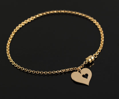 A Charmed Impression Grandmother and Grandson • Gold Heart with Heart Cutout Bracelet • Magnetic Clasp