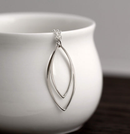 Sterling Silver Marquise Necklace • Modern Minimalist Jewelry • Simple Delicate Pendant • Handmade Necklace • Necklaces for Women • Gifts for Teen Teenage Girl Gift • Geometric Shape • Sexy Edgy