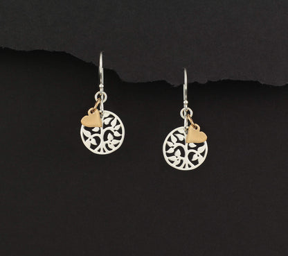 Cousin Gifts for Women • Gift for Cousin Woman • Sterling Silver Leverback Earrings • Silver Tree with Gold Heart • Family Tree • Loving Cousin Jewelry • Meaningful Jewelry for Women