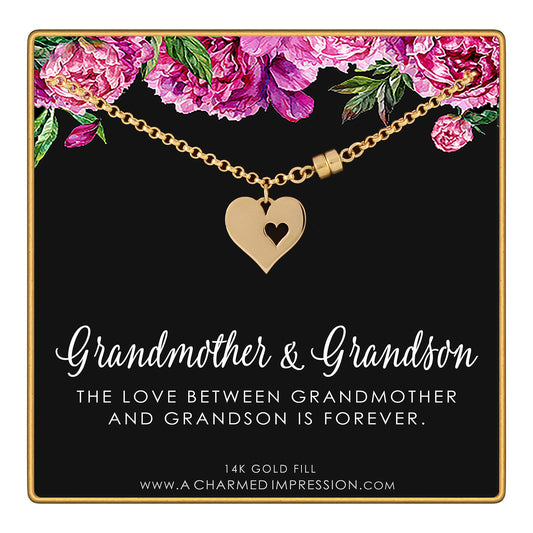 A Charmed Impression Grandmother and Grandson • Gold Heart with Heart Cutout Bracelet • Magnetic Clasp