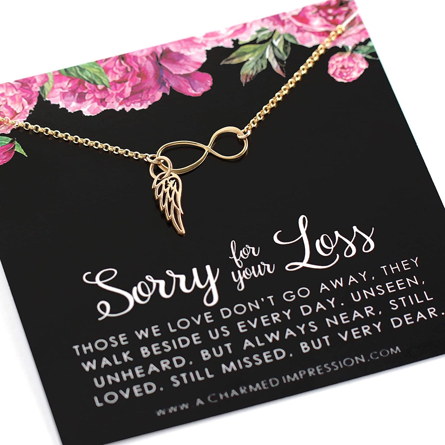 Memorial Gift Jewelry • Sorry For Your Loss Necklace • 14k Gold FIlled • Angel Wing Infinity • In Memory of Husband Mother Father Sister Child Baby Pet Dog Miscarriage • Sympathy Remembrance Gift