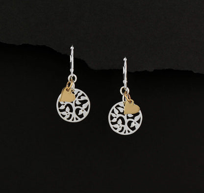 Daughter in Law Gift • Welcome to Our Family Tree • Sterling Silver Leverback Earrings • Gifts for Stepdaughter or Future New Daughter In Law • Silver Tree Gold Heart Charm • Jewelry for Women