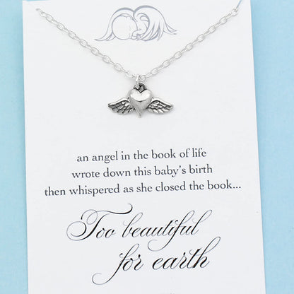 Angel Baby Memorial Charm • Miscarriage Necklace • Tiny Winged Heart • Sterling Silver • Too Beautiful for Earth