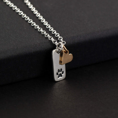 Gift for Loss of Pet • Sterling Silver Paw Print and Gold Heart Necklace • Grief Jewelry for Women Girls • Pawprints on my Heart • Sorry for Your Loss of Dog Cat • Pet Memorial • No Longer by my Side