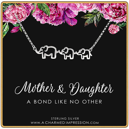 Mother & Daughters - 3x Elephant Necklace in SS