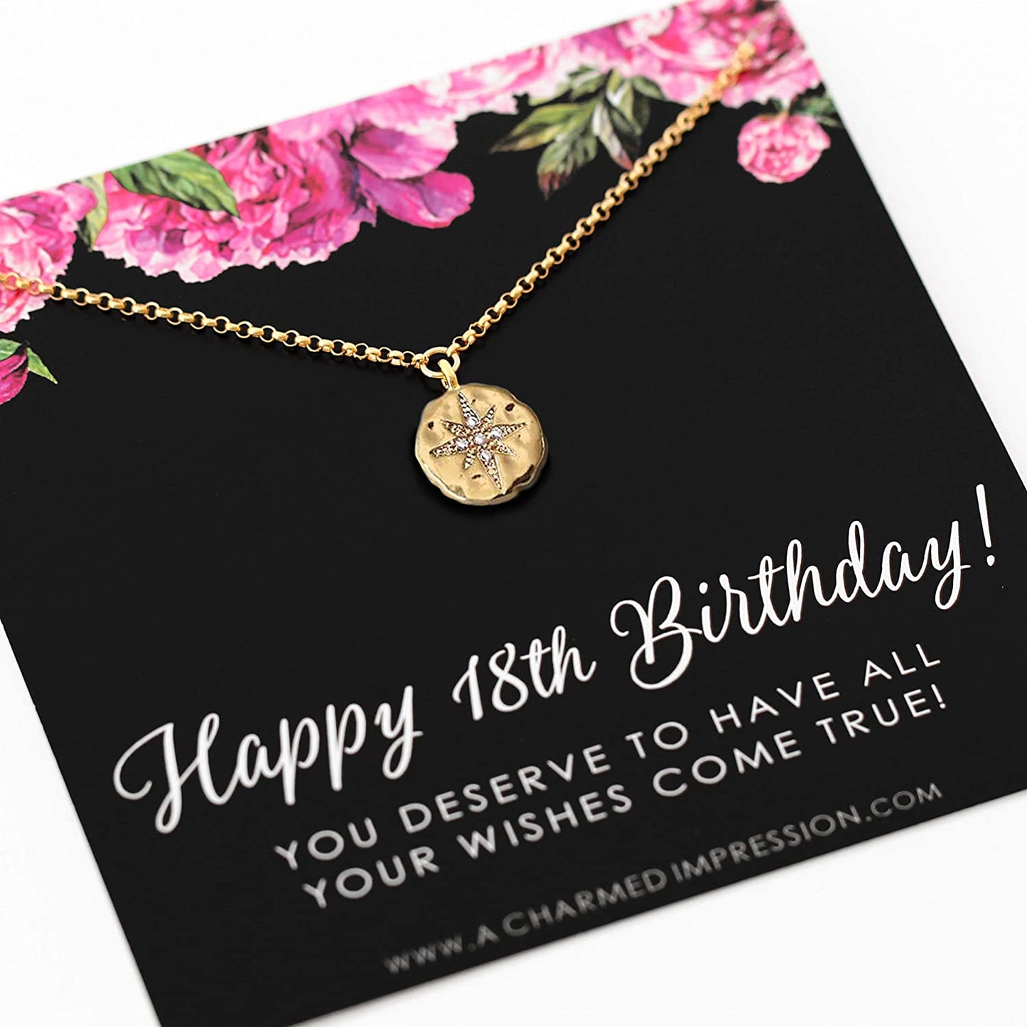 18th Birthday Gifts for Girls • Gold Necklace • Diamond Starburst Jewelry • Gift for 18th Birthday • 18 Year Old Girl Gifts • Eighteen Years Old • Eighteenth Birthday Gifts for Women