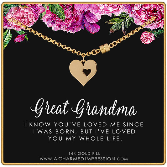 Great Grandma Jewelry • Great Grandmother Gifts • 14k Gold Bracelet • Gold Heart with Heart Cutout Charm • Magnetic Clasp • Grandparents Gifts from Grandchild • Gift for Grandma from Grandchildren