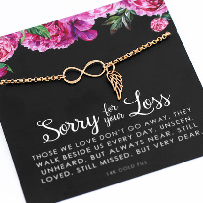 Loss of Loved One Gift for Women • Bracelet • Infinity and Angel Wing Charm • Memorial Remembrance Gift • Sorry For Your Loss Bracelet • In Memory of Husband Mother Father Miscarriage