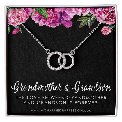 Grandma Gift from Grandson, Grandmother Grandson Gift, Grandmother Necklace, to My Grandma from Grandson Jewelry, Top Grandma Gift - Floral Perfect Pair Neckace