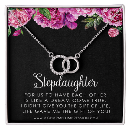 Stepdaughter Gifts from Stepmom Stepdad, Birthday Gifts for Daughter from Mom Dad, Stepdaughter Necklace, Unbiological Daughter Gift - Floral SS Perfect Pair Neckace