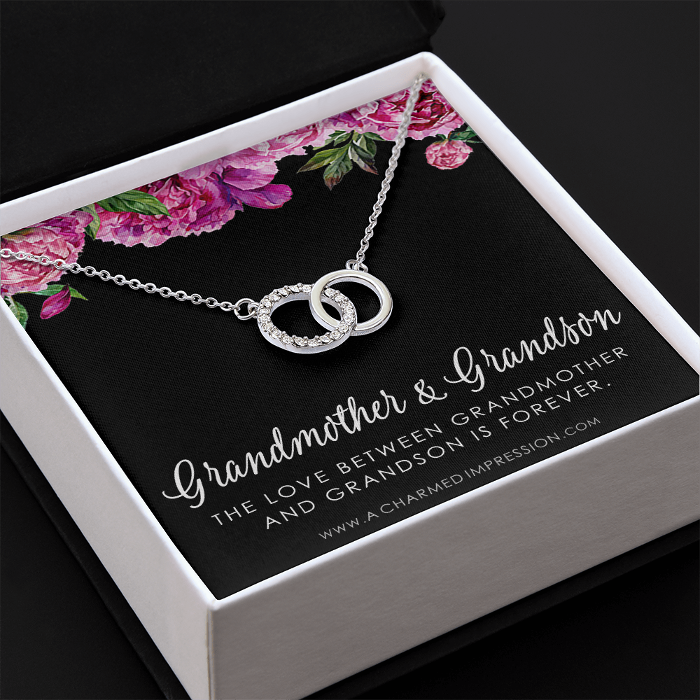 Grandma Gift from Grandson, Grandmother Grandson Gift, Grandmother Necklace, to My Grandma from Grandson Jewelry, Top Grandma Gift - Floral Perfect Pair Neckace