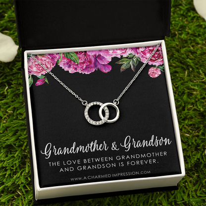 Grandma Gift from Grandson, Grandmother Grandson Gift, Grandmother Necklace, to My Grandma from Grandson Jewelry, Top Grandma Gift - Floral Perfect Pair Neckace