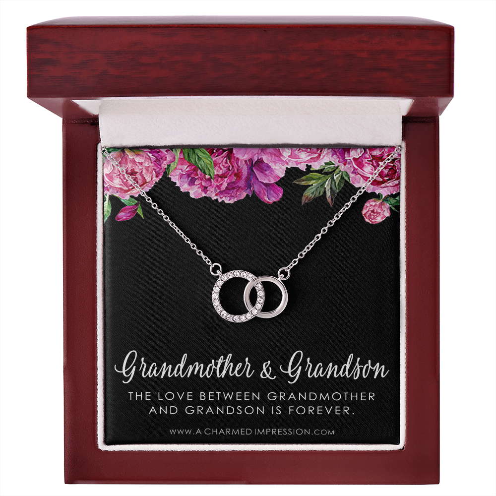 Grandma Gift from Grandson, Grandmother Grandson Gift, Grandmother Necklace, to My Grandma from Grandson Jewelry, Top Grandma Gift - Floral Perfect Pair Neckace