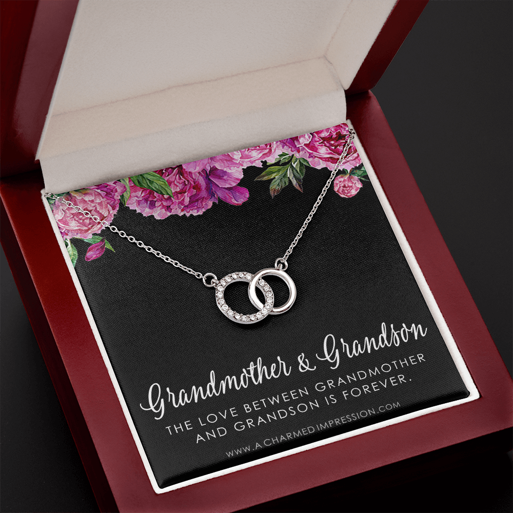 Grandma Gift from Grandson, Grandmother Grandson Gift, Grandmother Necklace, to My Grandma from Grandson Jewelry, Top Grandma Gift - Floral Perfect Pair Neckace